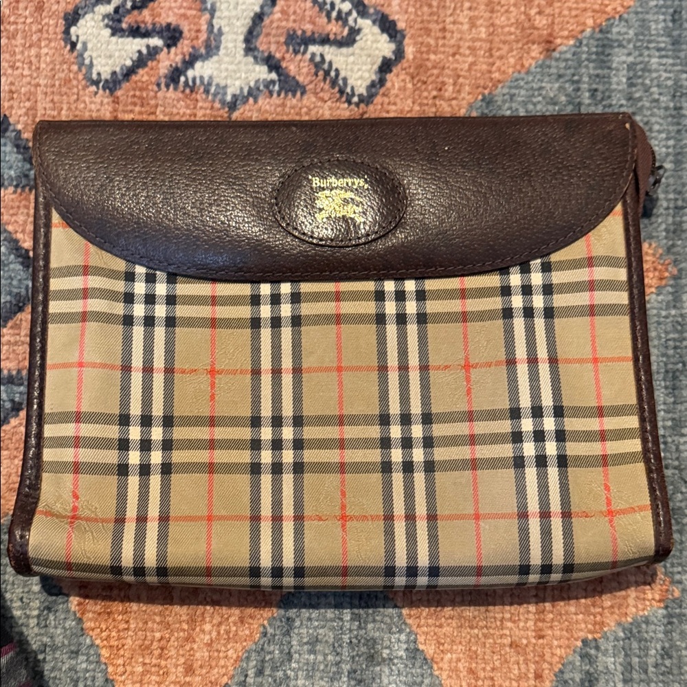 Burberry Checkered Brown and Red Clutch or Wallet